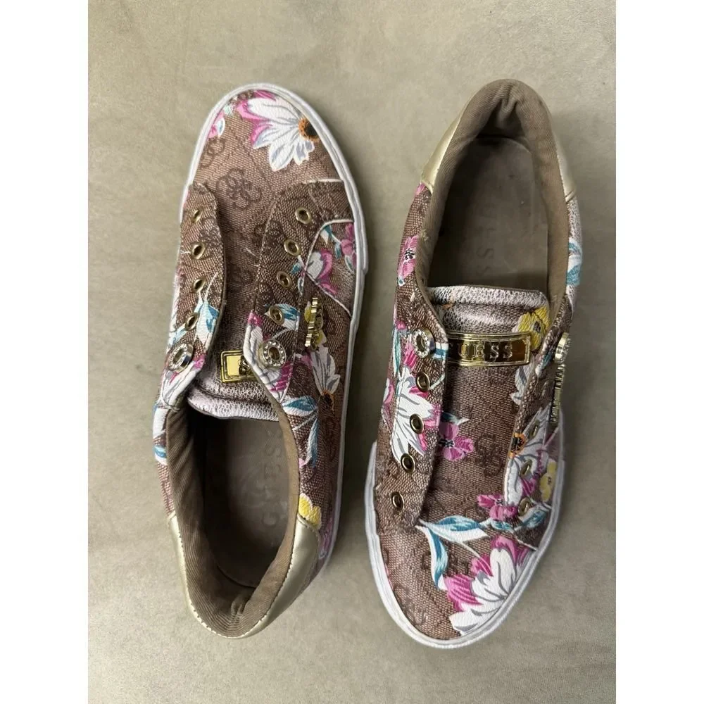 Guess Womens Loven Multicolor Floral Lace-Up Sneaker Shoes. Sz 7M. NO SHOELACES